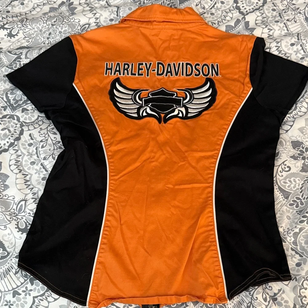 Harley-Davidson Orange and Black Women's Top - Picture 1 of 7